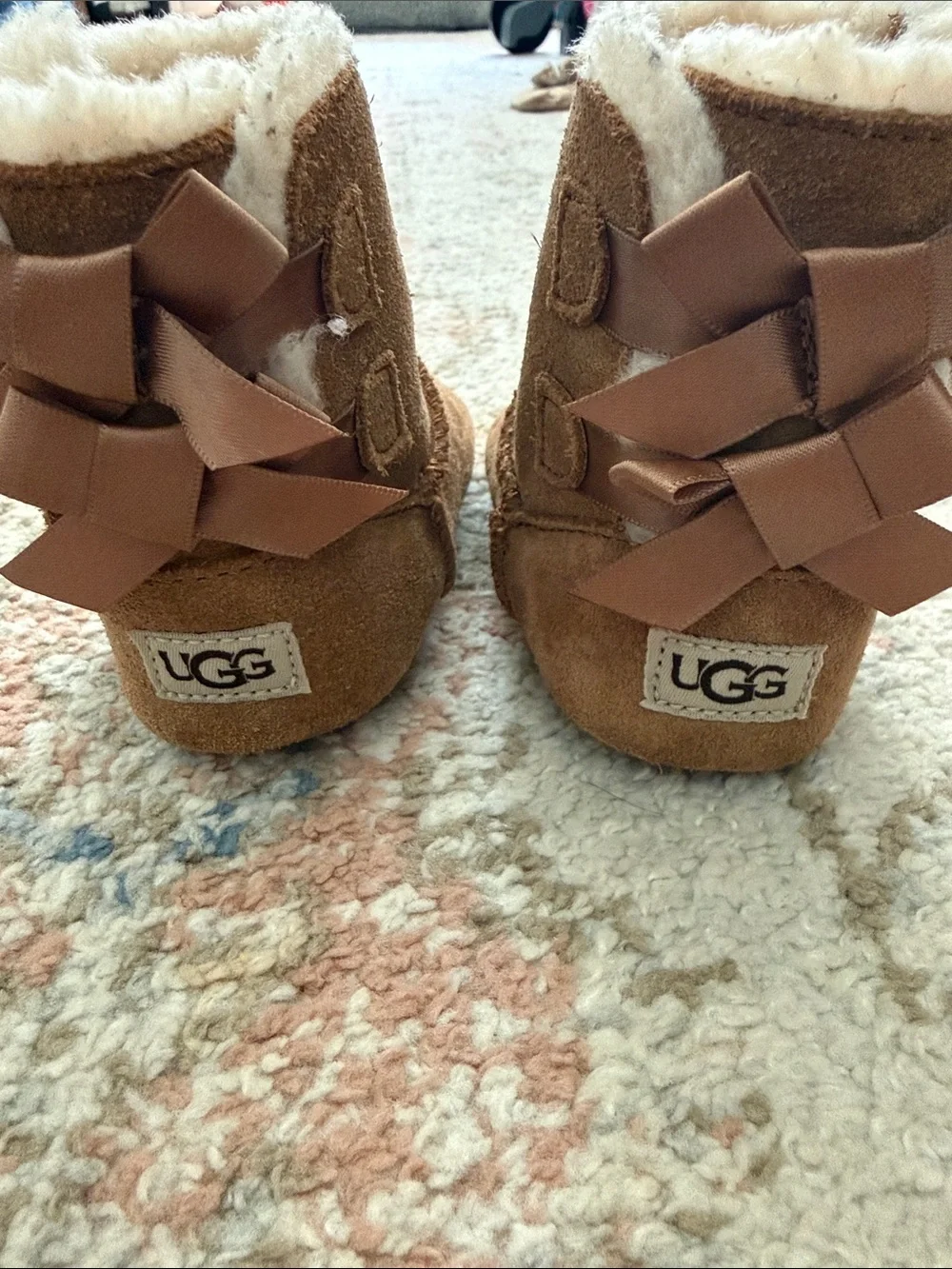 UGG Chestnut Suede Baby Boots with Back Bow Detail